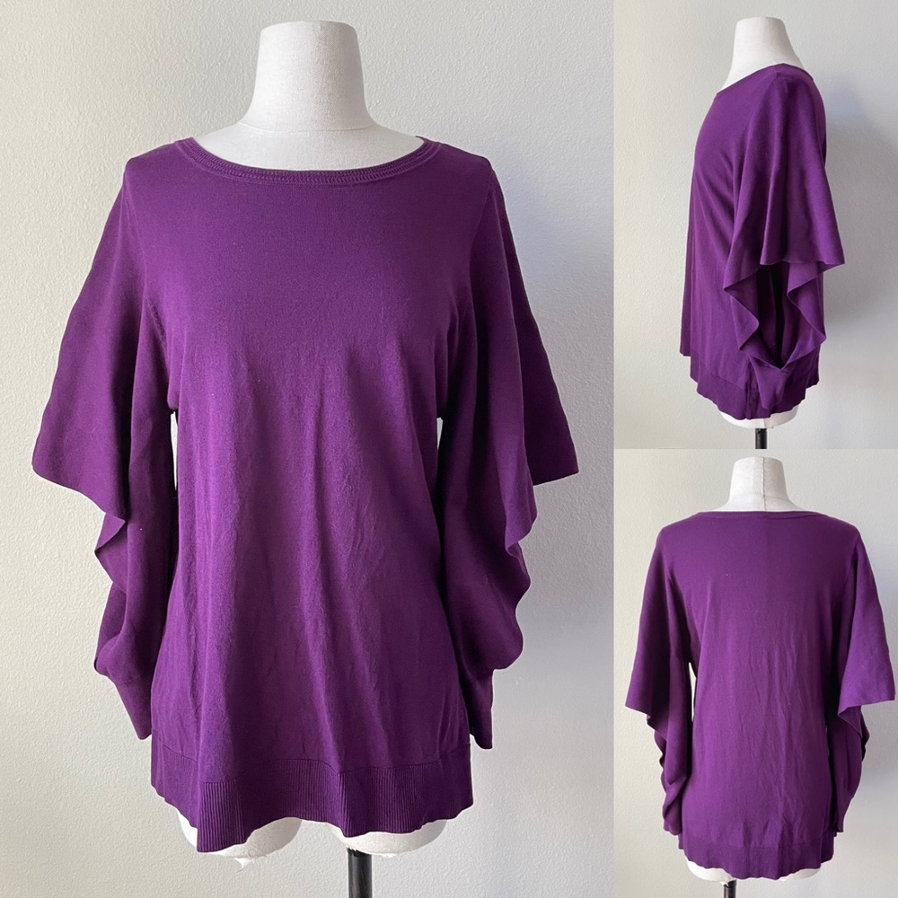 CABI ruffle sleeve sweater top | L
